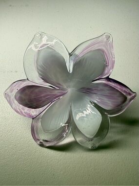 Italian Murano Style Art Glass Purple White Flower